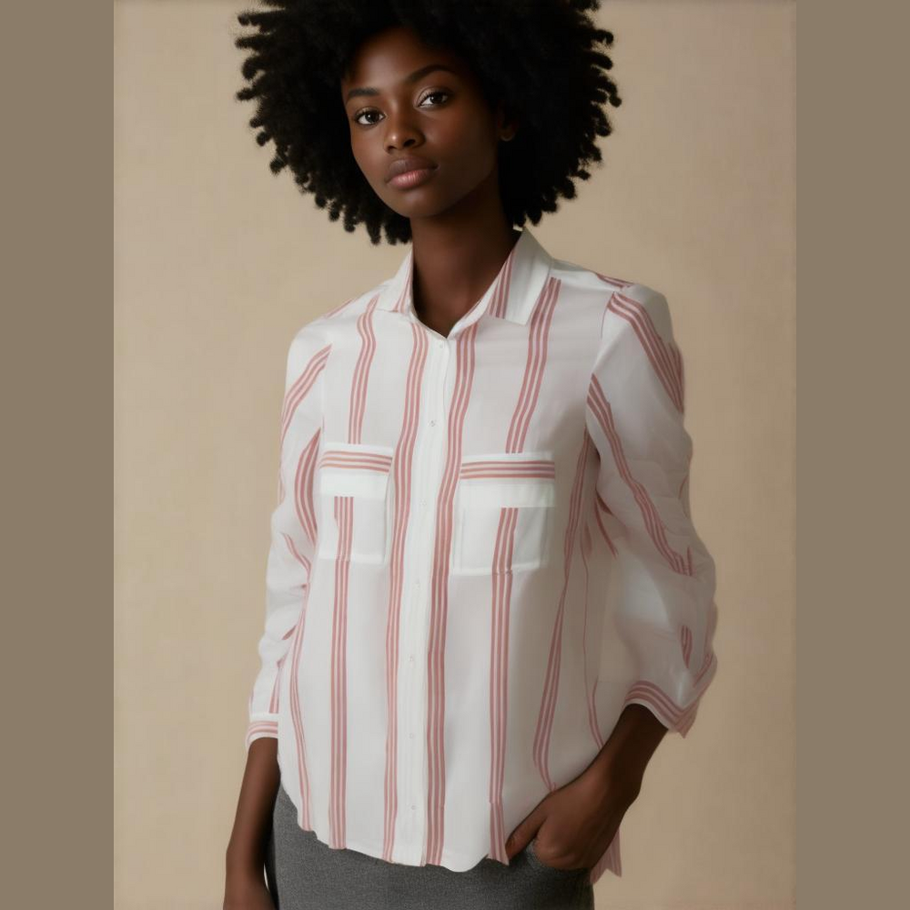 Women's Zara Striped Button Down Shirt - Size M - White/Red